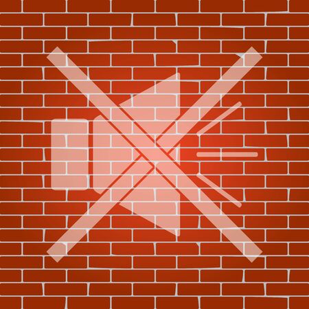 Sound sign illustration with mute mark. Vector. Whitish icon on brick wall as background.のイラスト素材