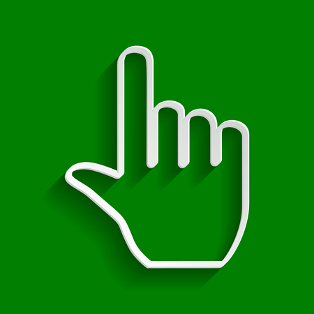 Hand sign illustration. Vector. Paper whitish icon with soft shadow on green background.のイラスト素材