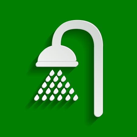 Shower sign. Vector. Paper whitish icon with soft shadow on green background.のイラスト素材