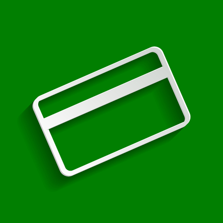 Credit card symbol for download. Vector. Paper whitish icon with soft shadow on green background.のイラスト素材