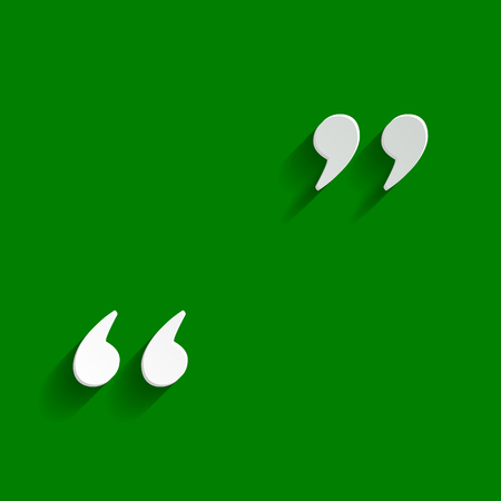Quote sign illustration. Vector. Paper whitish icon with soft shadow on green background.のイラスト素材