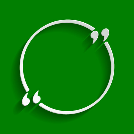 Text quote sign. Vector. Paper whitish icon with soft shadow on green background.のイラスト素材