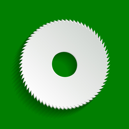 Saw sign. Vector. Paper whitish icon with soft shadow on green background.のイラスト素材
