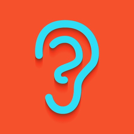 Human anatomy. Ear sign. Vector. Whitish icon on brick wall as background.のイラスト素材