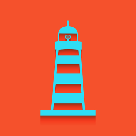 Lighthouse sign illustration. Vector. Whitish icon on brick wall as background.のイラスト素材