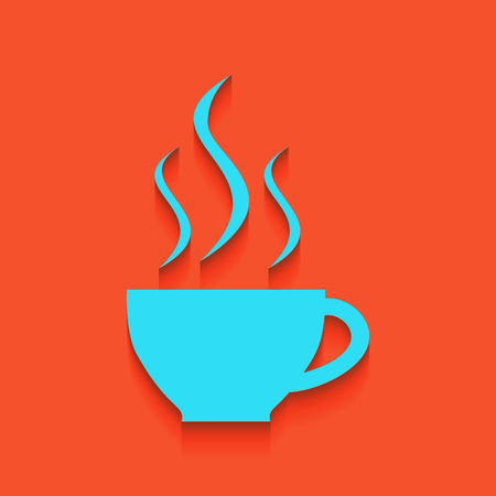 Cup sign with three small streams of smoke. Vector. Whitish icon on brick wall as background.のイラスト素材