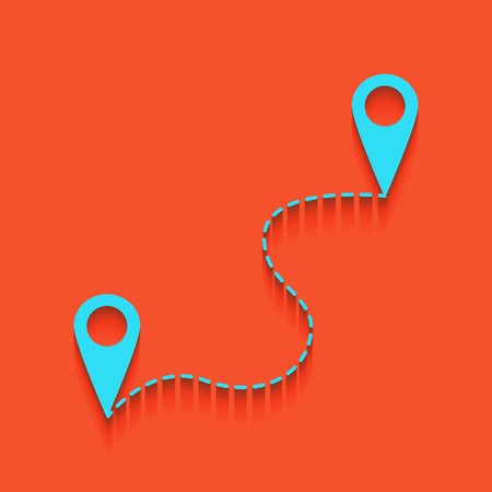 Location pin navigation map, gps sign. Vector. Whitish icon on brick wall as background.のイラスト素材