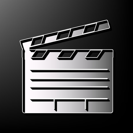 Film clap board cinema sign. Vector. Gray 3d printed icon on black background.のイラスト素材