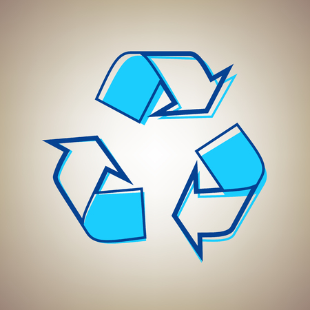 Recycle logo concept. Vector. Sky blue icon with defected blue contour on beige background.のイラスト素材