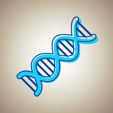 The DNA sign. Vector. Sky blue icon with defected blue contour on beige background.のイラスト素材