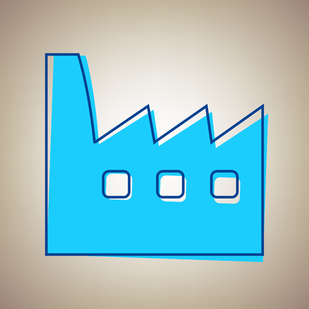 Factory sign illustration. Vector. Sky blue icon with defected blue contour on beige background.のイラスト素材