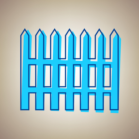 Fence simple sign. Vector. Sky blue icon with defected blue contour on beige background.のイラスト素材