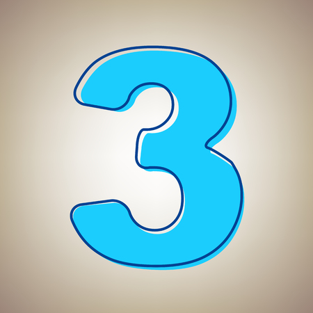 Number 3 sign design template element. Vector. Sky blue icon with defected blue contour on beige background.のイラスト素材