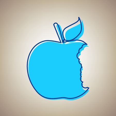 Bited apple sign. Vector. Sky blue icon with defected blue contour on beige background.のイラスト素材