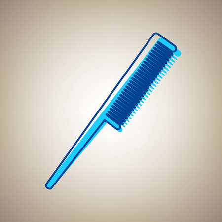 Comb sign. Vector. Sky blue icon with defected blue contour on beige background.のイラスト素材