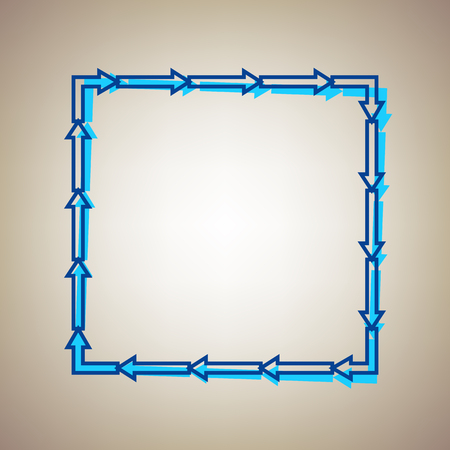 Arrow on a square shape. Vector. Sky blue icon with defected blue contour on beige background.のイラスト素材