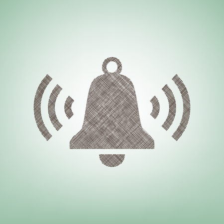 Ringing bell icon. Vector. Brown flax icon on green background with light spot at the center.のイラスト素材
