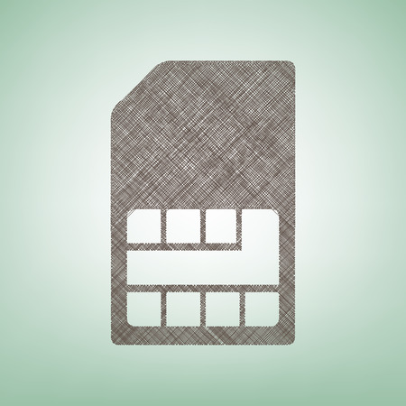 Sim card sign. Vector. Brown flax icon on green background with light spot at the center.のイラスト素材