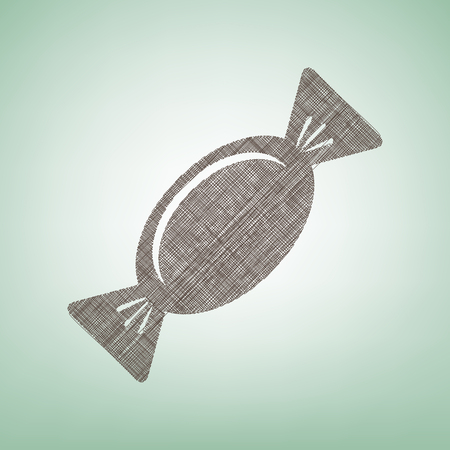 Candy sign illustration. Vector. Brown flax icon on green background with light spot at the center.のイラスト素材