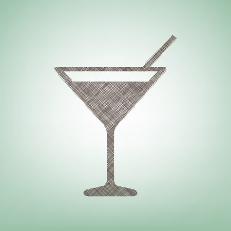 Cocktail sign illustration. Vector. Brown flax icon on green background with light spot at the center.のイラスト素材