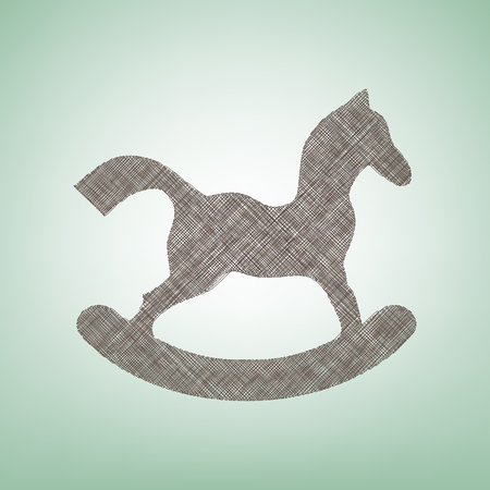 Horse toy sign. Vector. Brown flax icon on green background with light spot at the center.のイラスト素材