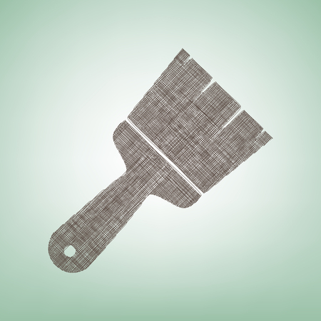 Brush sign illustration. Vector. Brown flax icon on green background with light spot at the center.のイラスト素材