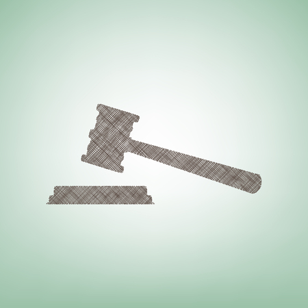 Justice hammer sign. Vector. Brown flax icon on green background with light spot at the center.のイラスト素材