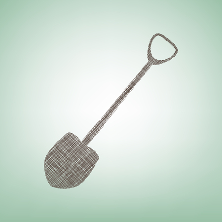 Shovel to work in the garden. Vector. Brown flax icon on green background with light spot at the center.のイラスト素材