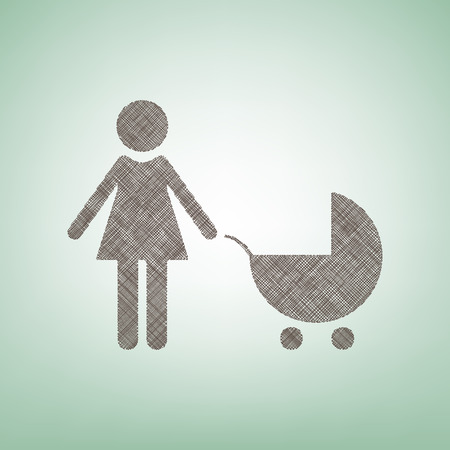 Family sign illustration. Vector. Brown flax icon on green background with light spot at the center.のイラスト素材