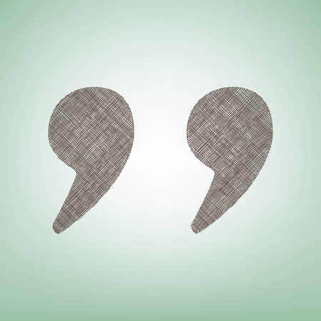 Quote sign illustration. Vector. Brown flax icon on green background with light spot at the center.のイラスト素材