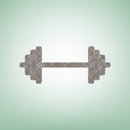 Dumbbell weights sign. Vector. Brown flax icon on green background with light spot at the center.のイラスト素材