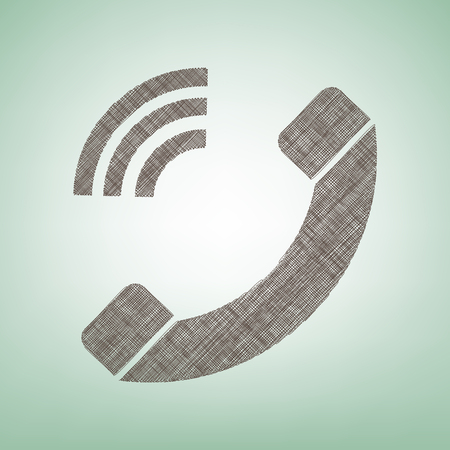 Phone sign illustration. Vector. Brown flax icon on green background with light spot at the center.のイラスト素材