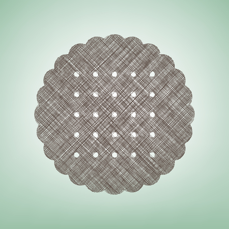 Round biscuit sign. Vector. Brown flax icon on green background with light spot at the center.のイラスト素材