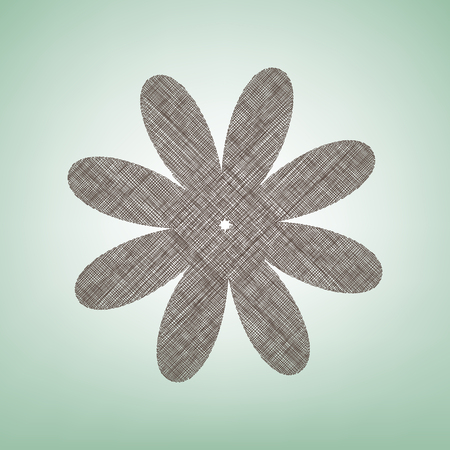 Flower sign illustration. Vector. Brown flax icon on green background with light spot at the center.のイラスト素材