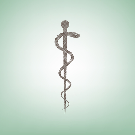 Symbol of the Medicine. Vector. Brown flax icon on green background with light spot at the center.のイラスト素材