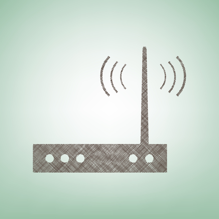 Wifi modem sign. Vector. Brown flax icon on green background with light spot at the center.のイラスト素材