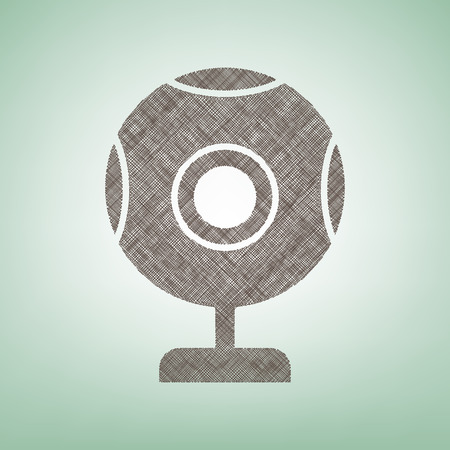 Chat web camera sign. Vector. Brown flax icon on green background with light spot at the center.のイラスト素材