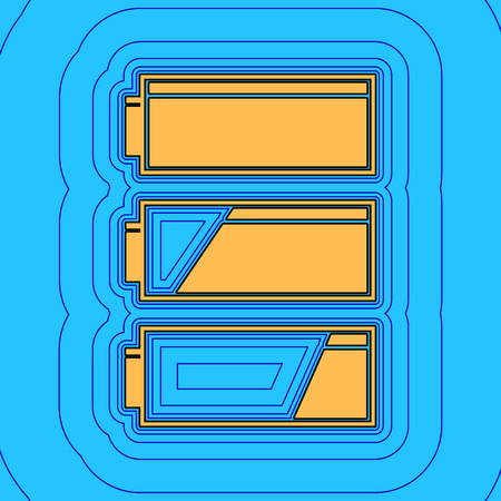 Set of battery charge level indicators. Vector. Sand color icon with black contour and equidistant blue contours like field at sky blue background. Like waves on map - island in ocean or sea.のイラスト素材