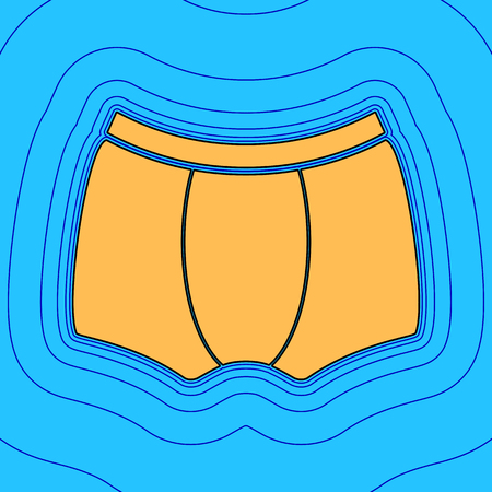 Man's underwear sign. Vector. Sand color icon with black contour and equidistant blue contours like field at sky blue background. Like waves on map - island in ocean or sea.のイラスト素材