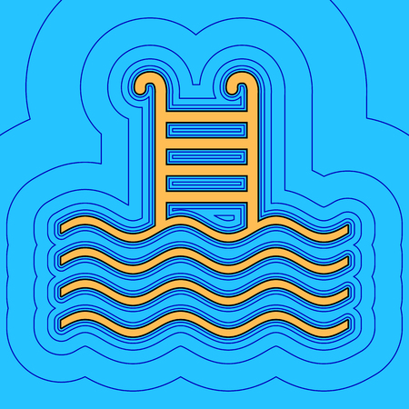 Swimming Pool sign. Vector. Sand color icon with black contour and equidistant blue contours like field at sky blue background. Like waves on map - island in ocean or sea.のイラスト素材