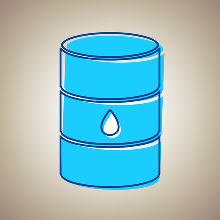 Oil barrel sign. Vector. Sky blue icon with defected blue contour on beige background.のイラスト素材