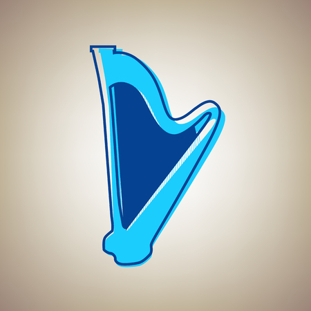 Musical instrument harp sign. Vector. Sky blue icon with defected blue contour on beige background.のイラスト素材