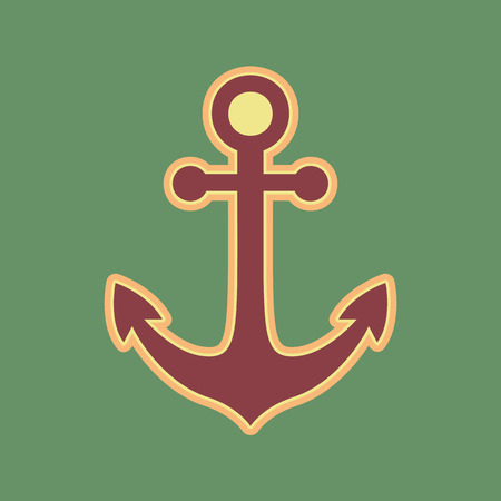 Anchor icon. Vector. Cordovan icon and mellow apricot halo with light khaki filled space at russian green background.のイラスト素材