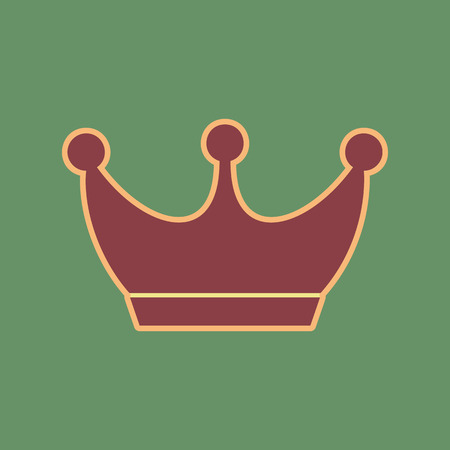 King crown sign. Vector. Cordovan icon and mellow apricot halo with light khaki filled space at russian green background.のイラスト素材