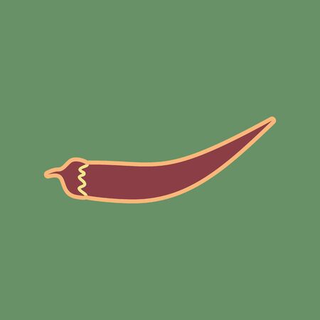 Chilli pepper sign. Vector. Cordovan icon and mellow apricot halo with light khaki filled space at russian green background.のイラスト素材
