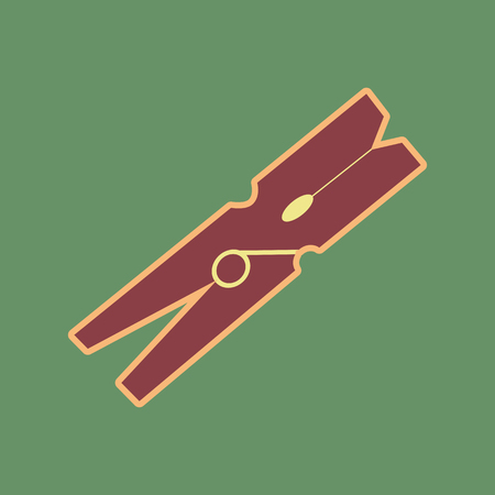 Clothes peg sign. Vector. Cordovan icon and mellow apricot halo with light khaki filled space at russian green background.のイラスト素材
