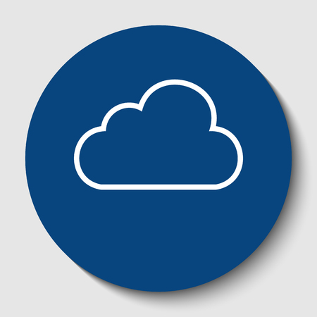 Cloud sign illustration. Vector. White contour icon in dark cerulean circle at white background. Isolated.のイラスト素材
