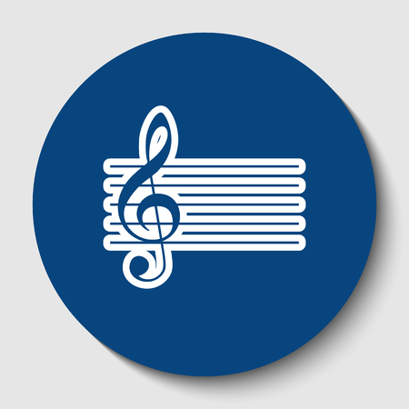 Music violin clef sign. G-clef. Vector. White contour icon in dark cerulean circle at white background. Isolated.のイラスト素材