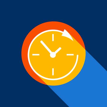 Service and support for customers around the clock and 24 hours. Vector. White icon on tangelo circle with infinite shadow of light at cool black background. Selective yellow and bright navy blue are produced.のイラスト素材