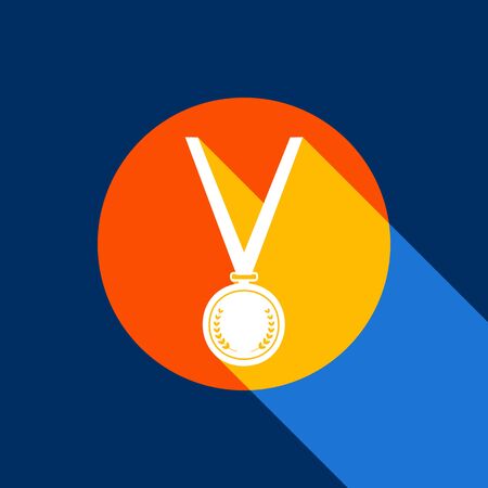 Medal simple sign. Vector. White icon on tangelo circle with infinite shadow of light at cool black background. Selective yellow and bright navy blue are produced.のイラスト素材